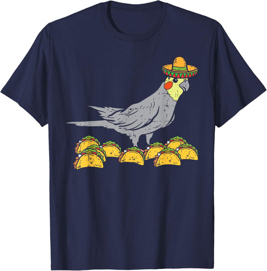 Cockatiel Bird Sombrero Tacos Cinco De Mayo Mexican T-Shirt - T-Shirt | Navy