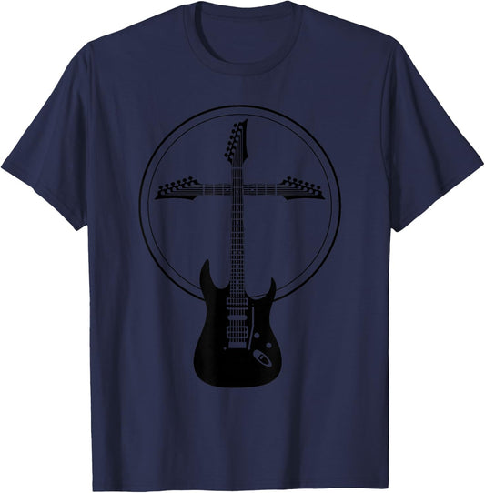 Cool Christian Guitar Cross | Funny Musician Guitarist Gift T-Shirt - T-Shirt | Navy