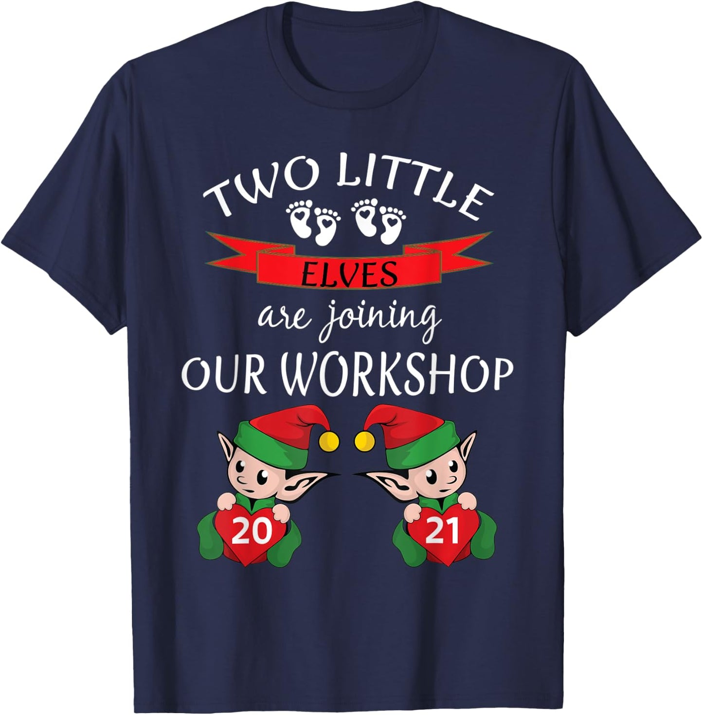 Cute 2021 Twins Christmas Pregnancy New Mom Baby Reveal Elf T-Shirt - T-Shirt | Navy