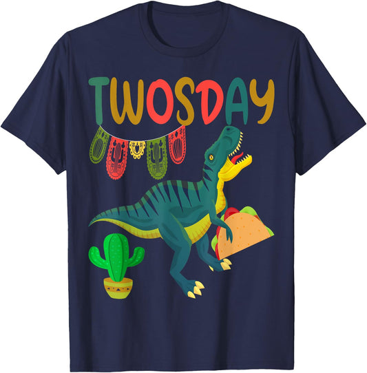 Taco Twosday Toddler Dinosaur 2nd Birthday Cinco De Mayo T-Shirt - T-Shirt | Navy