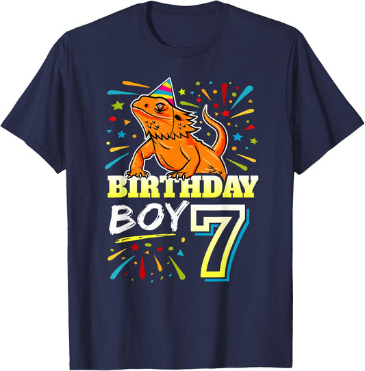 Bearded Dragon Lizard Kids 7th Birthday - 7 Year Old Boy T-Shirt - T-Shirt | Navy