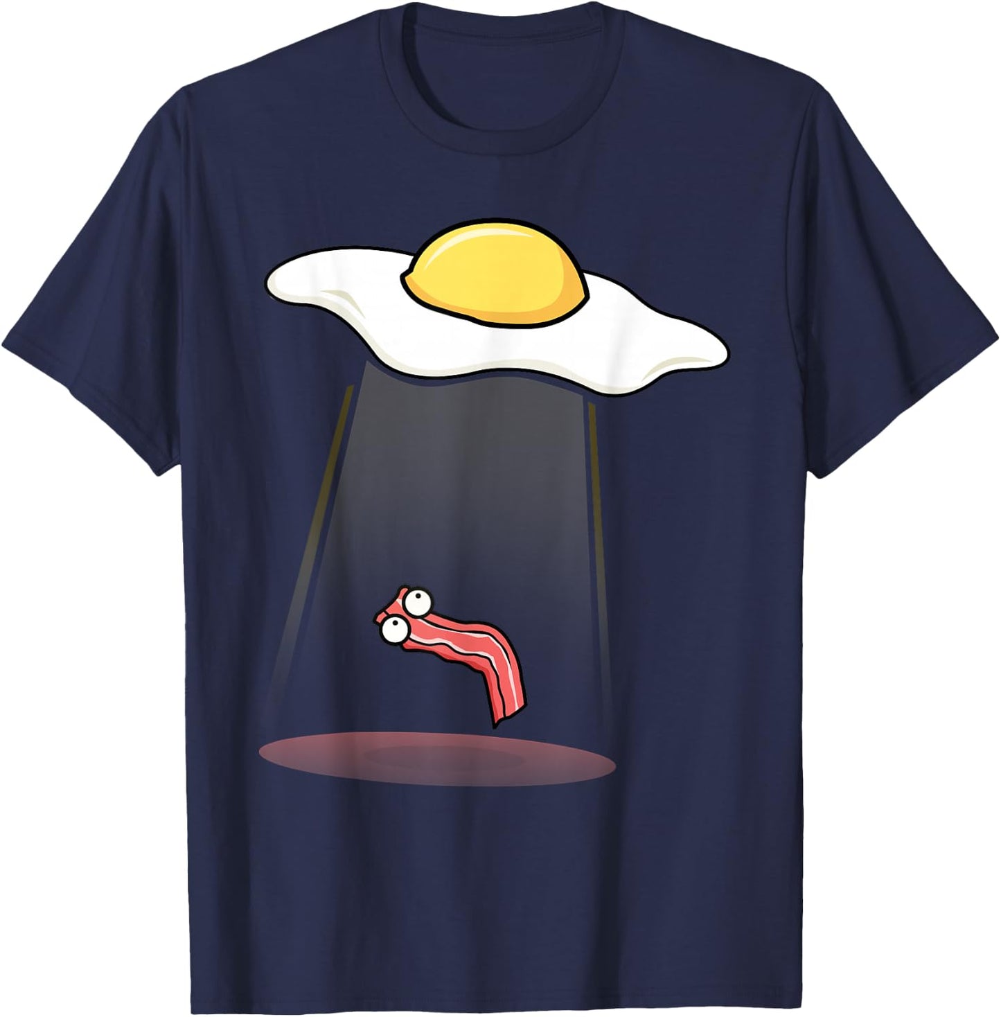 Bacon Kidnapping Bacon Funny Alien UFO Breakfast Galaxy T-Shirt - T-Shirt | Navy