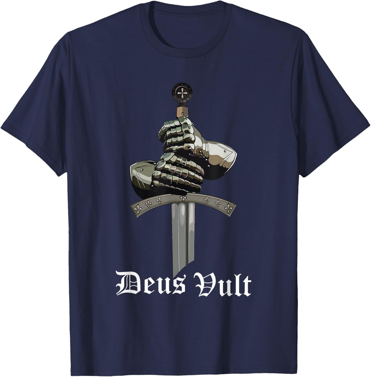 Deus Vult - Catholic Crusader Templar Knight - Sword & Armor T-Shirt - T-Shirt | Navy