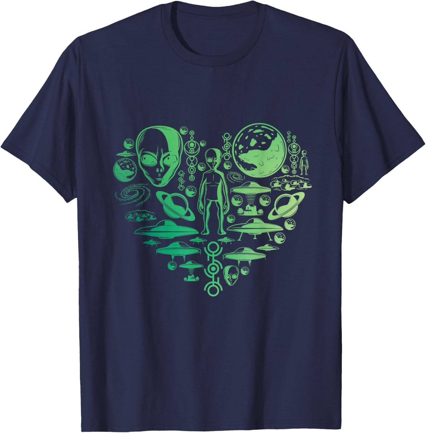 Aliens UFO Enthusiast lovers heart men women kids Abduction T-Shirt - T-Shirt | Navy