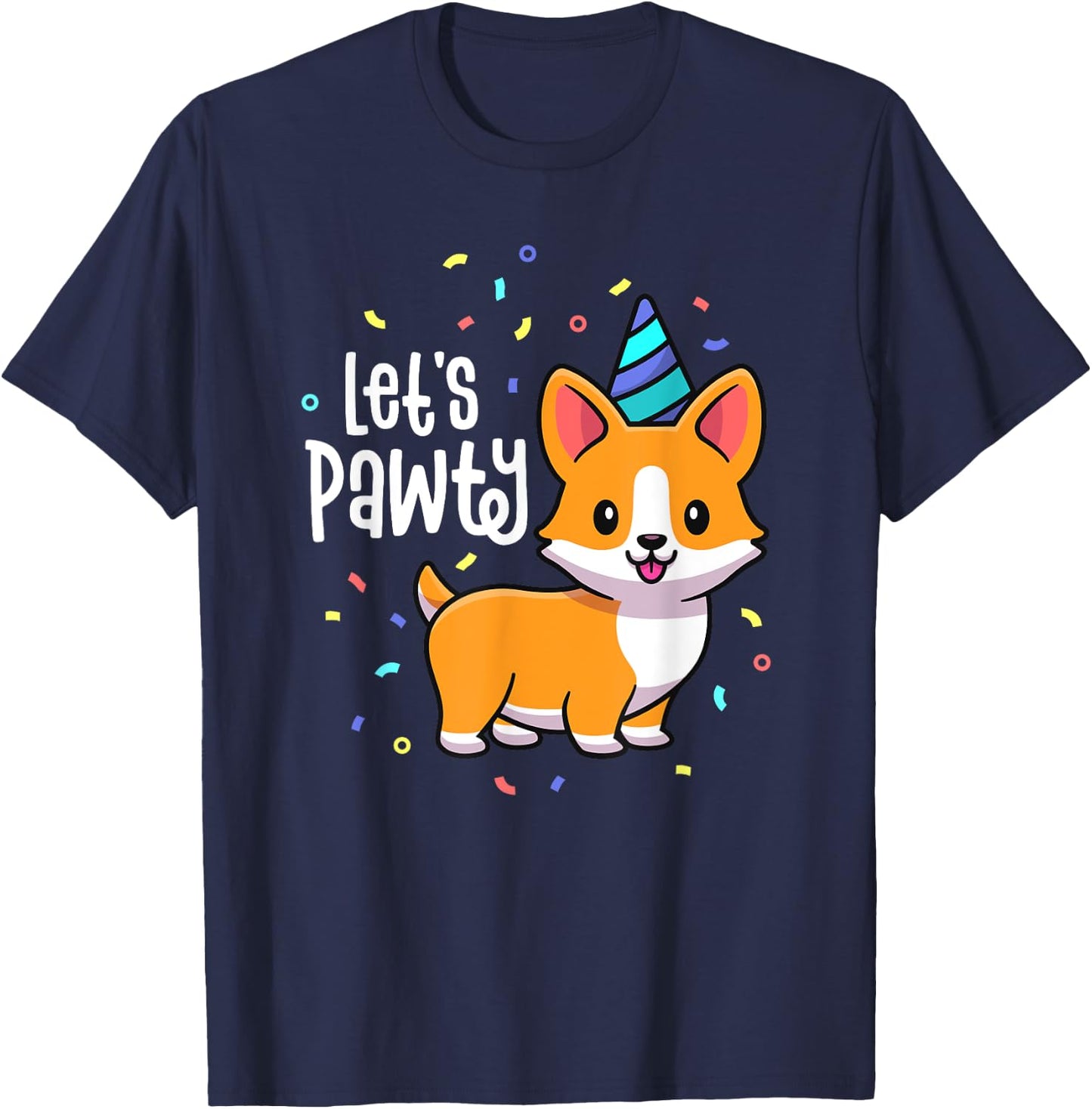 Lets Pawty Birthday Corgi Outfit Kid Dog Themed Party T-Shirt - T-Shirt | Navy