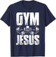 Fitness Fanatic By Pemissa Religious Workout Gym Jesus Barbell Lifting Weights Black Modern Letter Print T-Shirt - T-Shirt | Navy