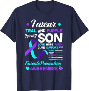 I Wear Teal & Purple for My Son Suicide Prevention Awareness T-Shirt - T-Shirt | Navy