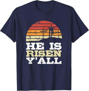 He Is Risen Y'all Jesus Happy Easter Christian Faith Cute T-Shirt - T-Shirt | Navy