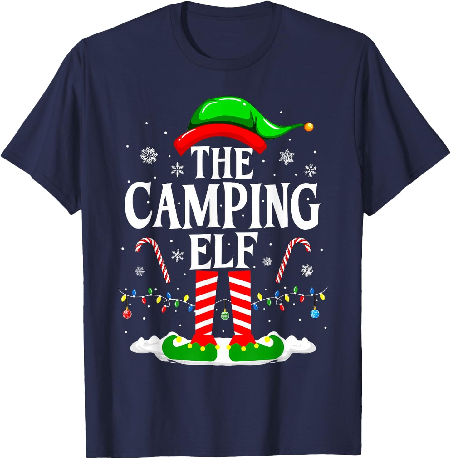 The Camping Elf Xmas Funny Matching Family Group Christmas T-Shirt - T-Shirt | Navy