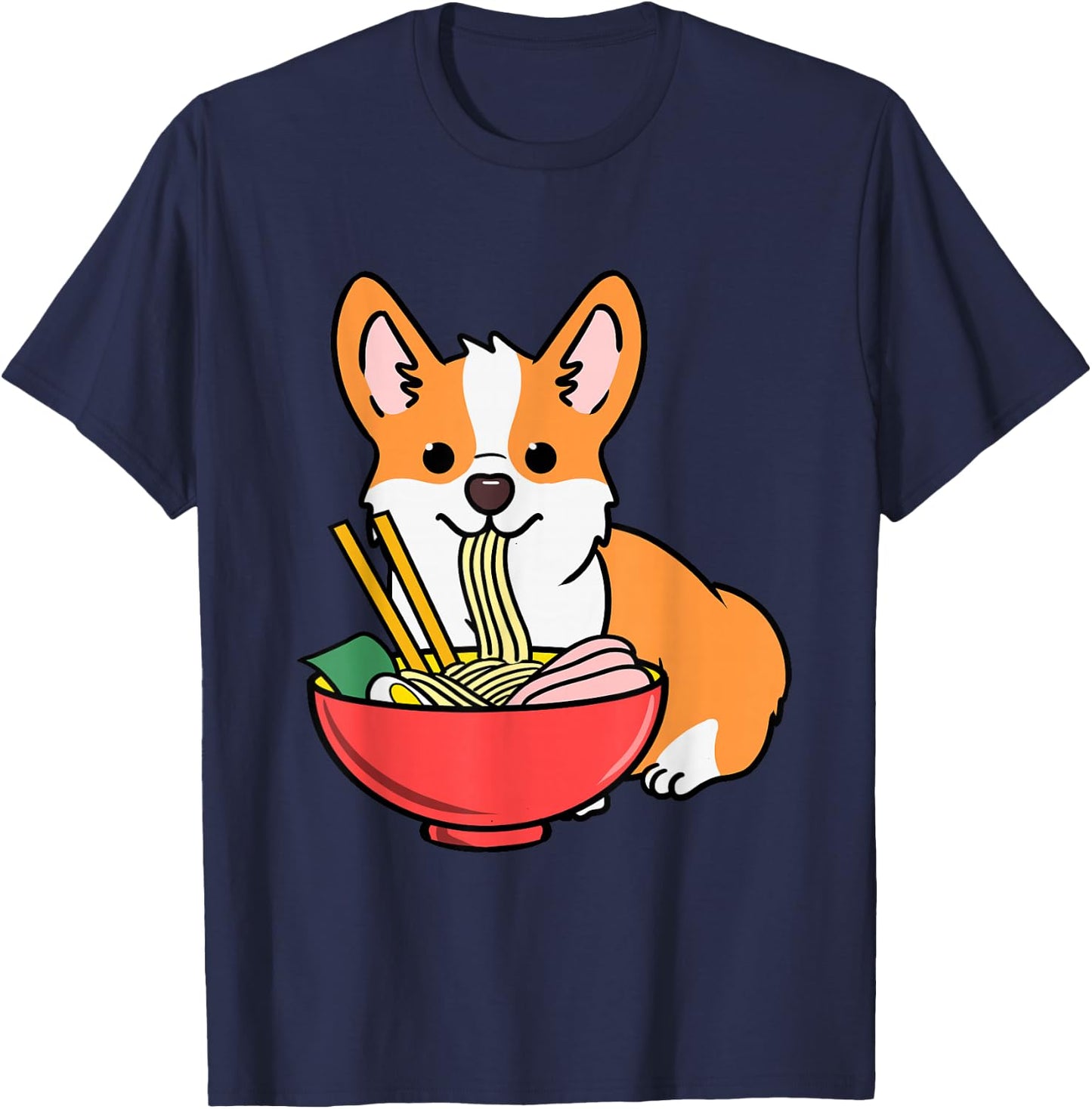Corgi Eating Ramen T-Shirt - T-Shirt | Navy