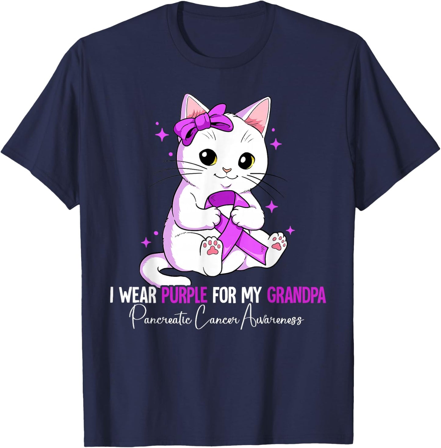 I Wear Purple For My Grandpa Pancreatic Cancer Awareness T-Shirt - T-Shirt | Navy