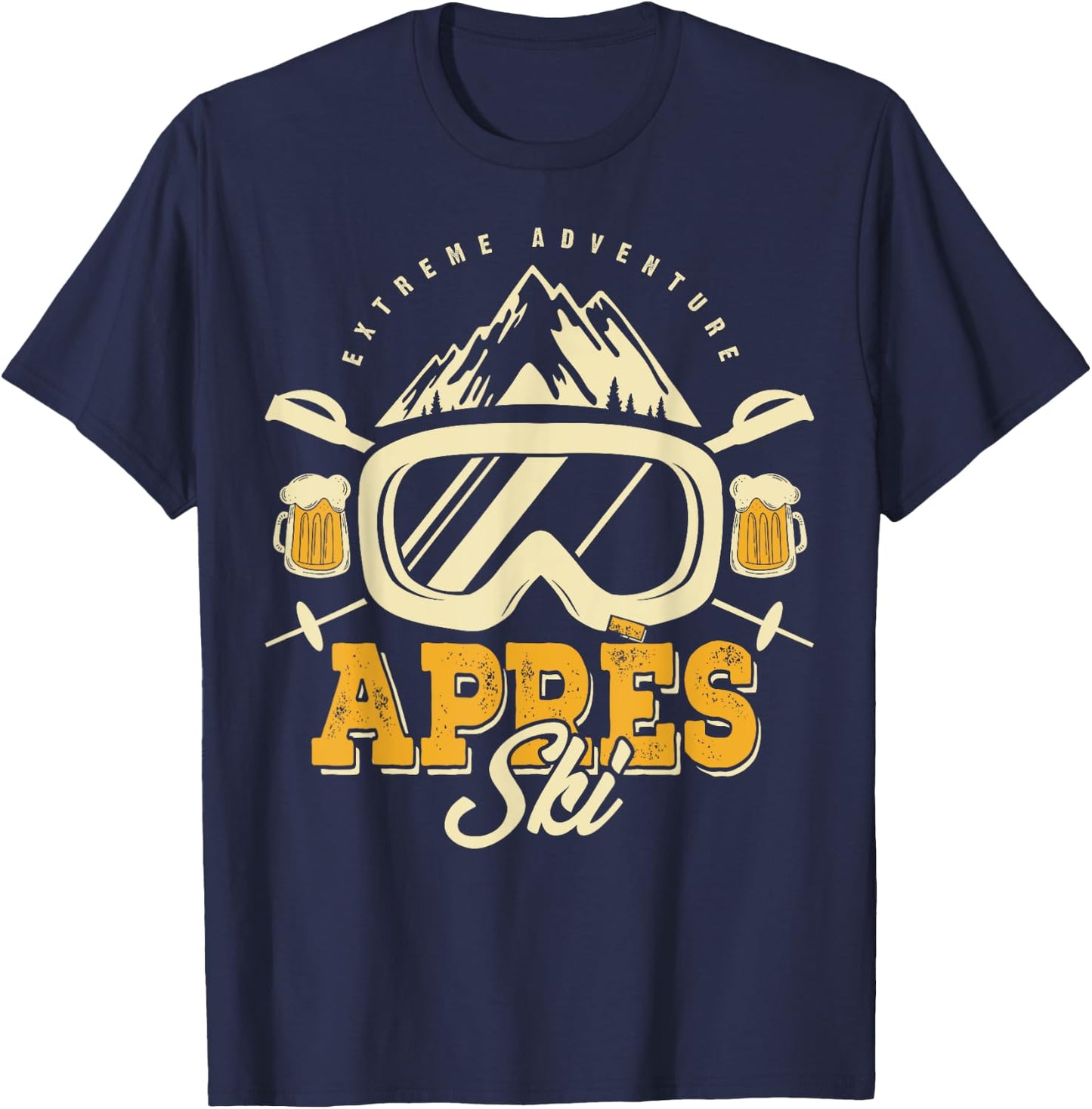 Apres Ski Party Outfit, Beer & Drinks After Skiing,Mountains T-Shirt - T-Shirt | Navy