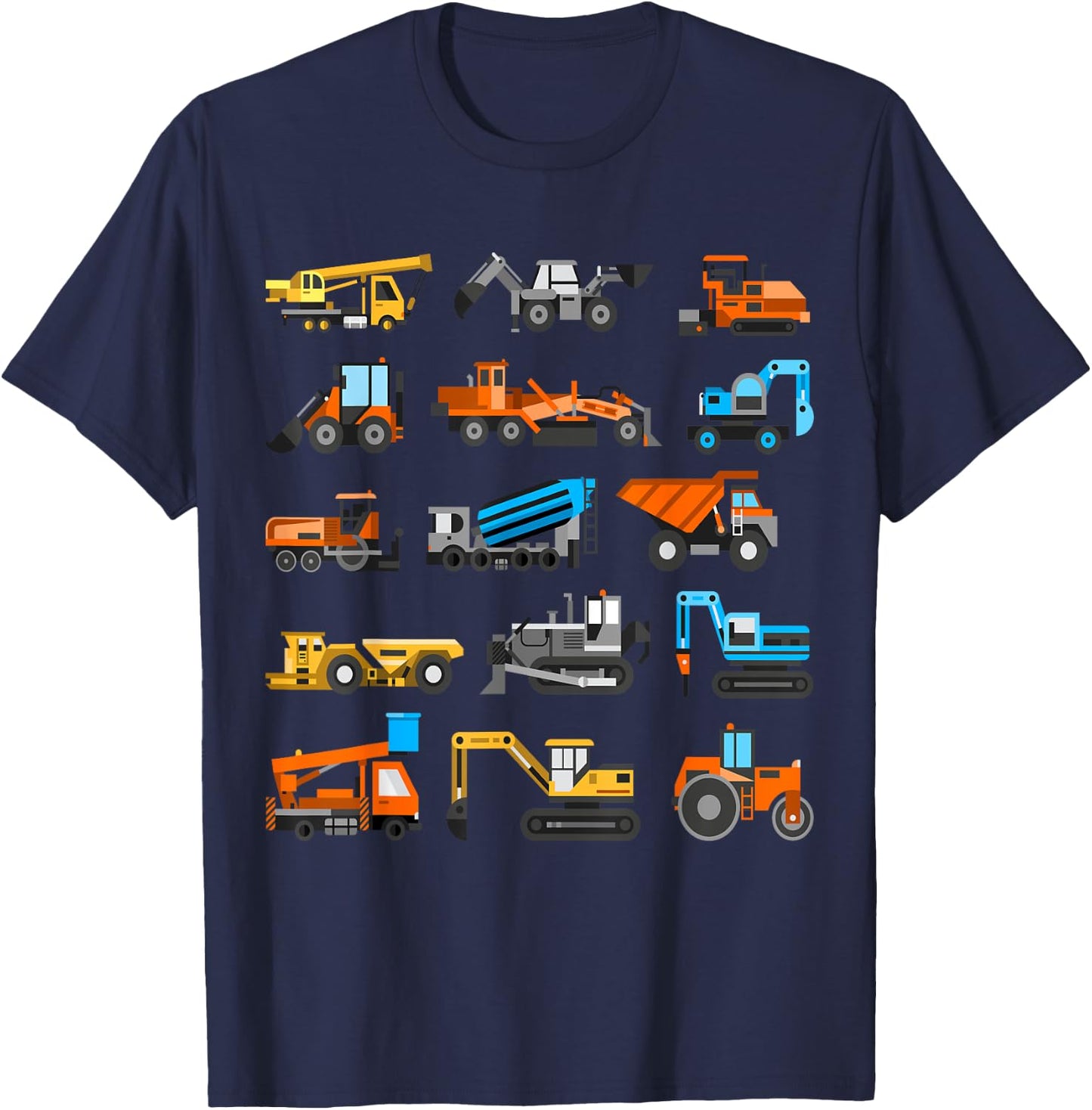 Kids Cute Construction Vehicles Excavator Boys Toddlers T-Shirt - T-Shirt | Navy