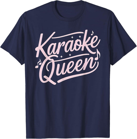 Karaoke Queen Pink Text Music Notes T-Shirt - T-Shirt | Navy