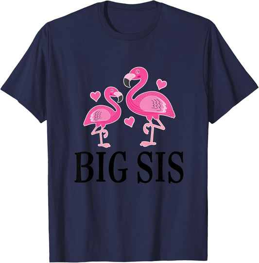 Kids Big Sis Announcement Flamingo Sister T-Shirt - T-Shirt | Navy