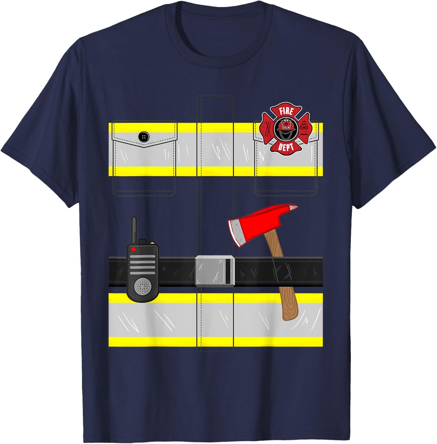 Kids Fireman Costume Gift Firefighter Costume Halloween T-Shirt - T-Shirt | Navy