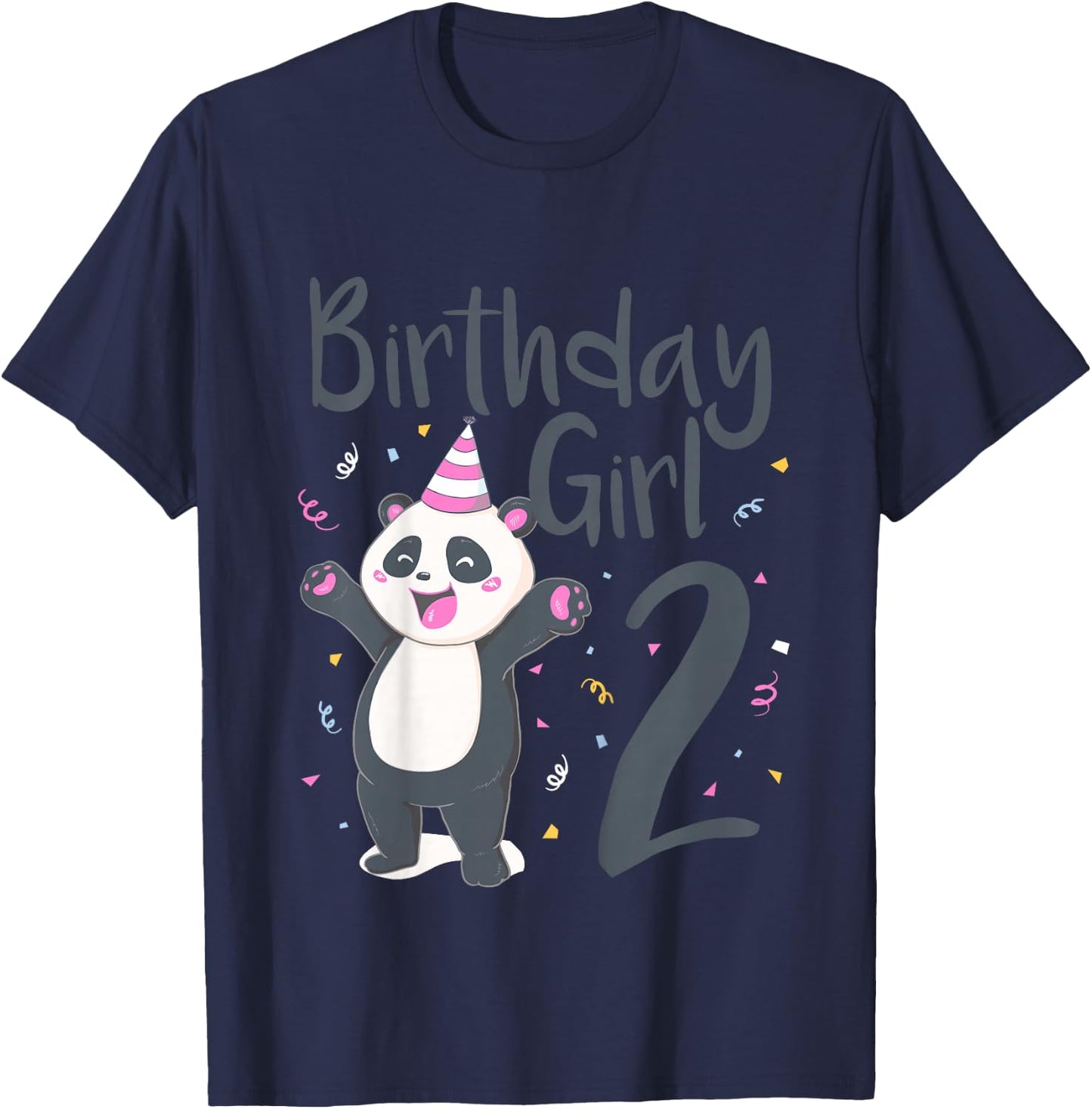 Kids 2 Year Old Panda Birthday Girl Cute Girls 2nd Party Gift T-Shirt - T-Shirt | Navy