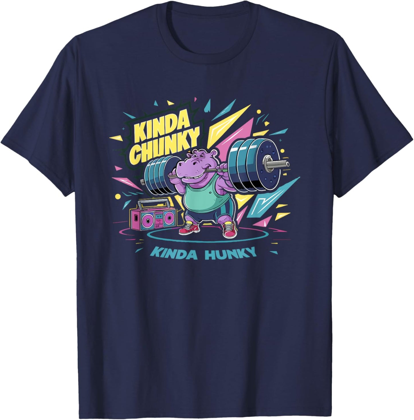 Motivational Bodybuilding & Weightlifting Apparel Kinda Chunky Kinda Hunky Bodybuilding Gym Weightlifter Funny Men's Adult Black Cotton Polyester T-Shirt - T-Shirt | Navy