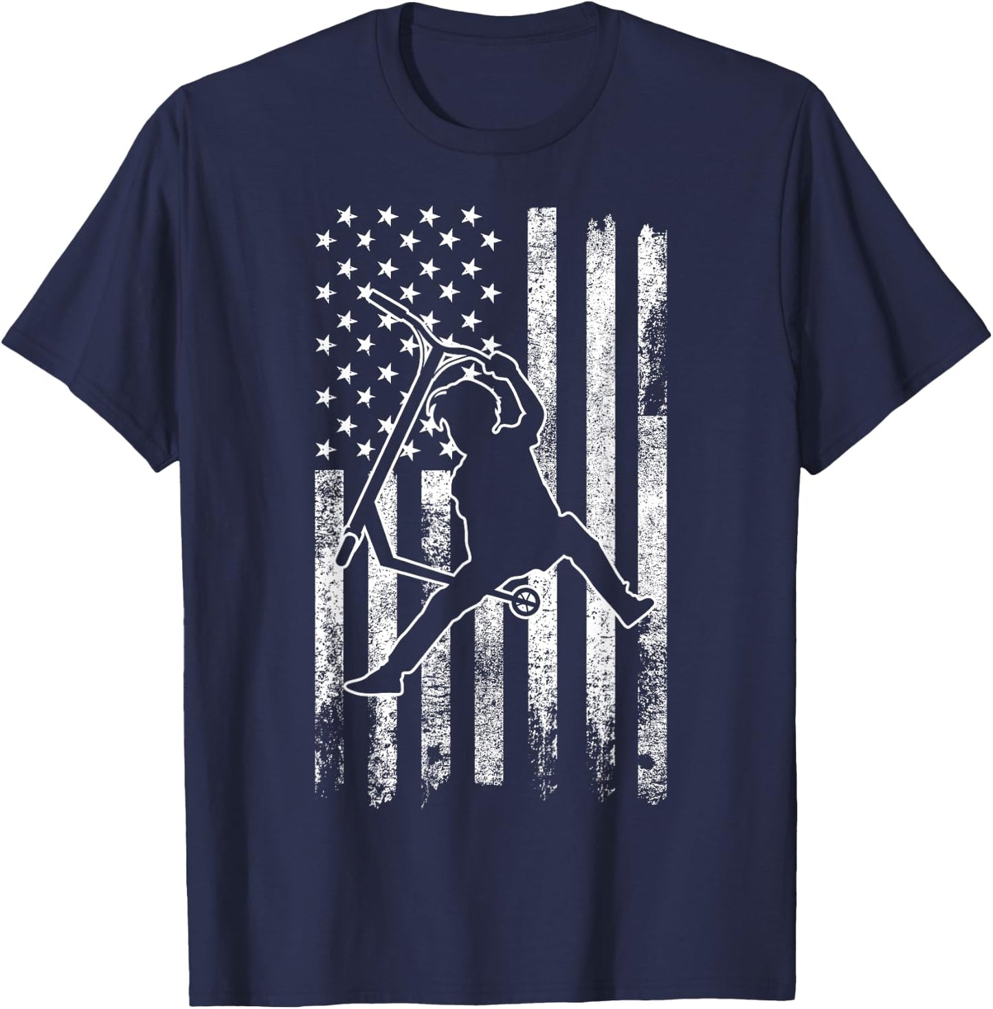 Scooter Stunt US Flag Retro Scooter Boys Kids T-Shirt - T-Shirt | Navy