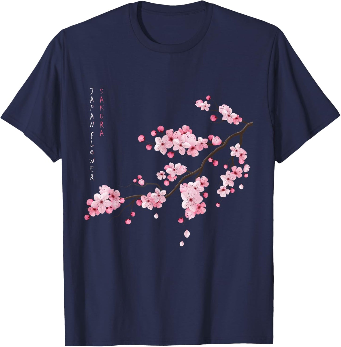 Vintage Sakura Japanese Cherry Blossom Flower Graphical Art T-Shirt - T-Shirt | Navy