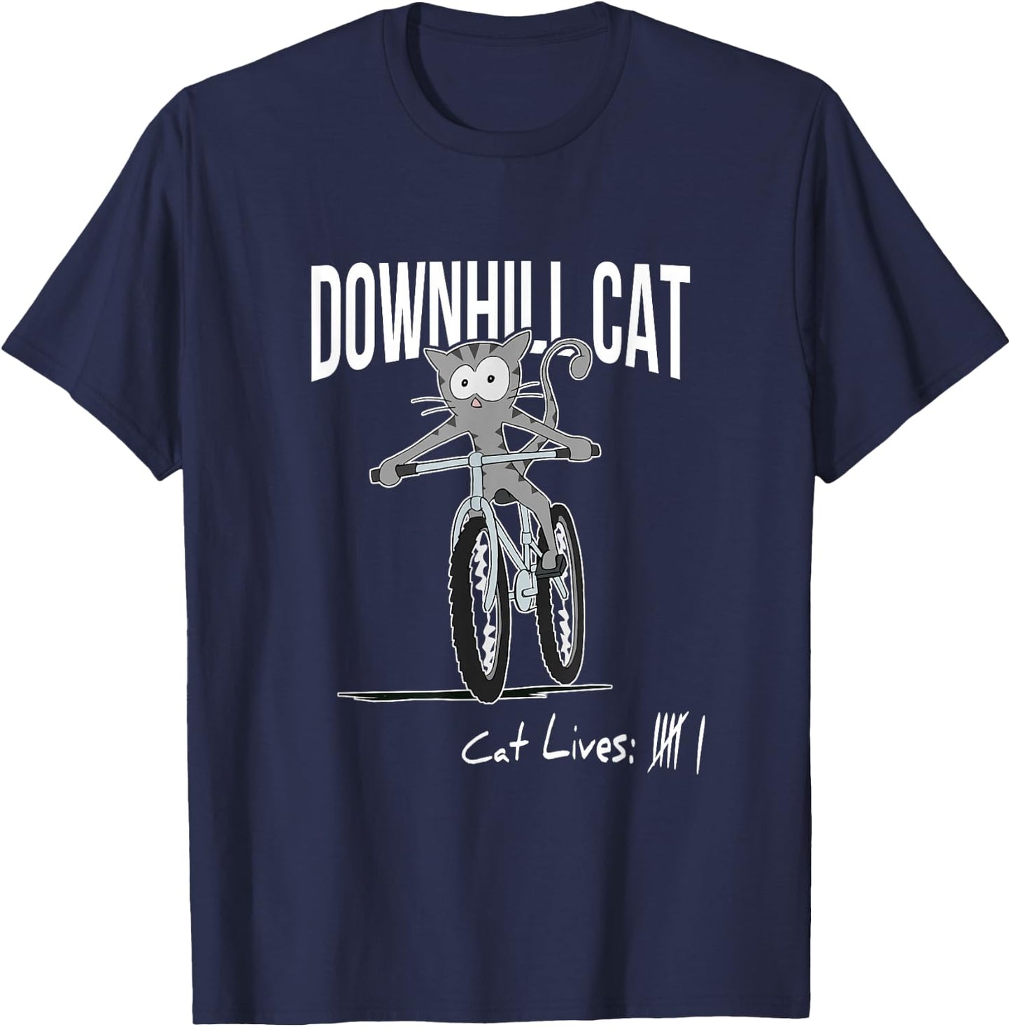Funny Counting Cat Lives Cyclist Downhill Cat MTB Biking T-Shirt - T-Shirt | Navy