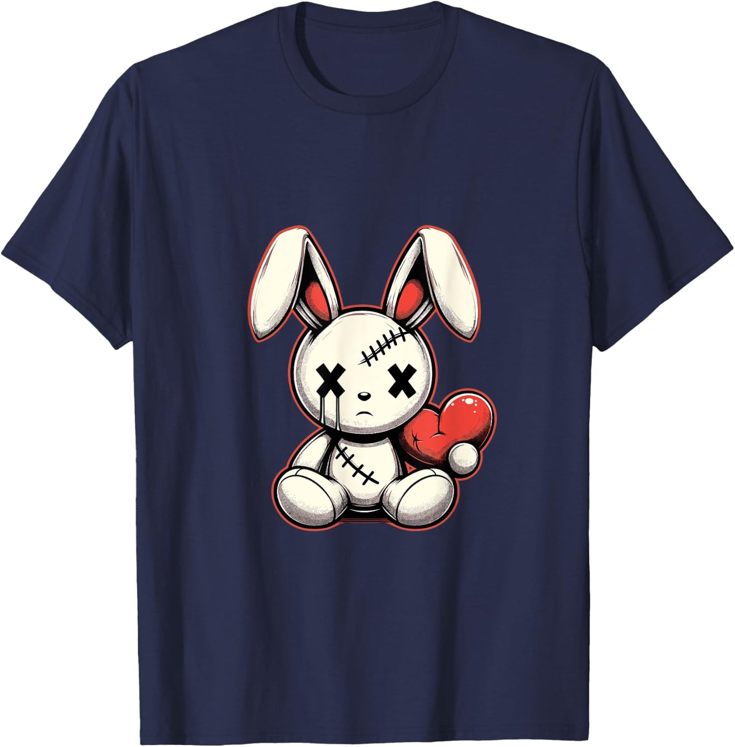 Heartfelt Voodoo Bunny Stitched Rabbit Gothic T-Shirt - T-Shirt | Navy
