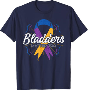 Bladder Cancer Awareness Purple Blue And Yellow Ribbon Gift T-Shirt - T-Shirt | Navy
