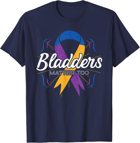 Bladder Cancer Awareness Purple Blue And Yellow Ribbon Gift T-Shirt - T-Shirt | Navy