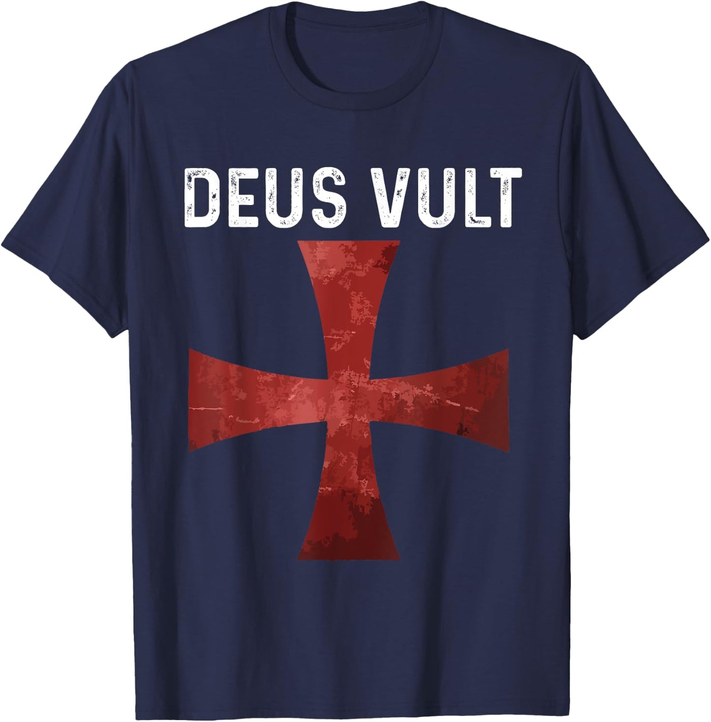 Deus Vult - Catholic Crusader Templar Knight - Scarlet Cross T-Shirt - T-Shirt | Navy