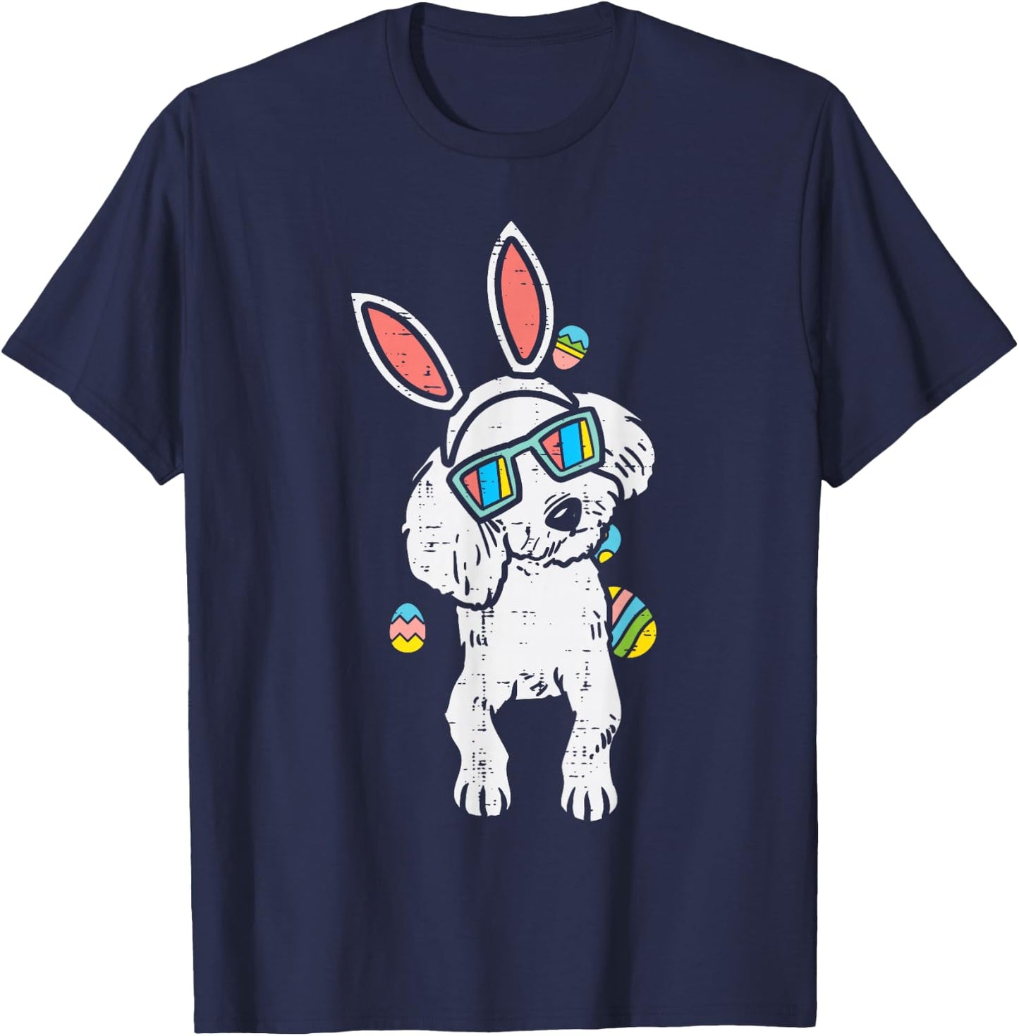 Poodle Bunny Ears Glasses Easter Eggs Cute Dog Owner Lover T-Shirt - T-Shirt | Navy