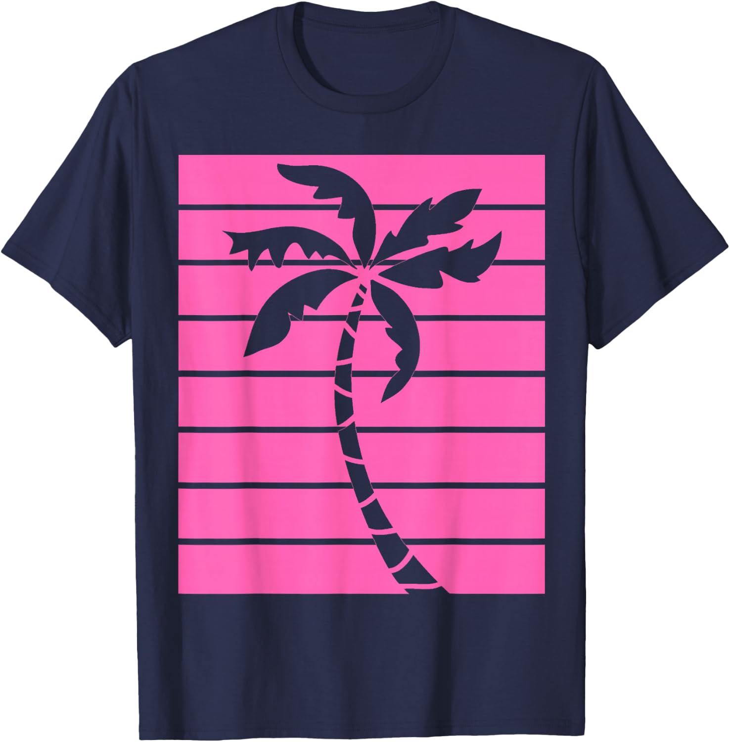Vintage Retro Hot Pink Palm Tree Summer Beaches Lover Gift T-Shirt - T-Shirt | Navy
