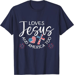 Loves Jesus And America Too Christian Patriotic 4th of July T-Shirt - T-Shirt | Navy
