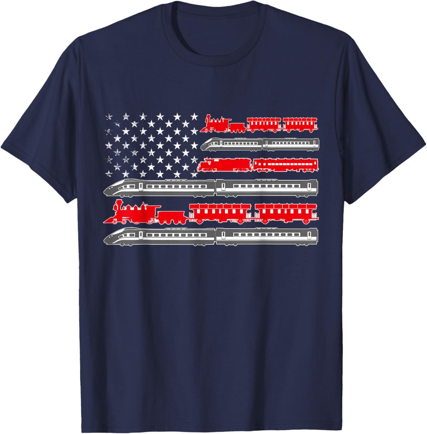 Train Railroad Dad Engine Conductor Fathers Day Model Trains T-Shirt - T-Shirt | Navy