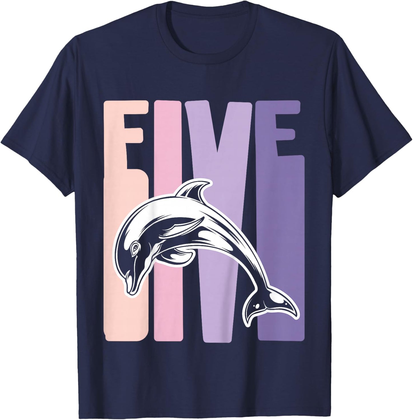 5th Birthday Gift Dolphin Fan 5 Years old Girl T-Shirt - T-Shirt | Navy