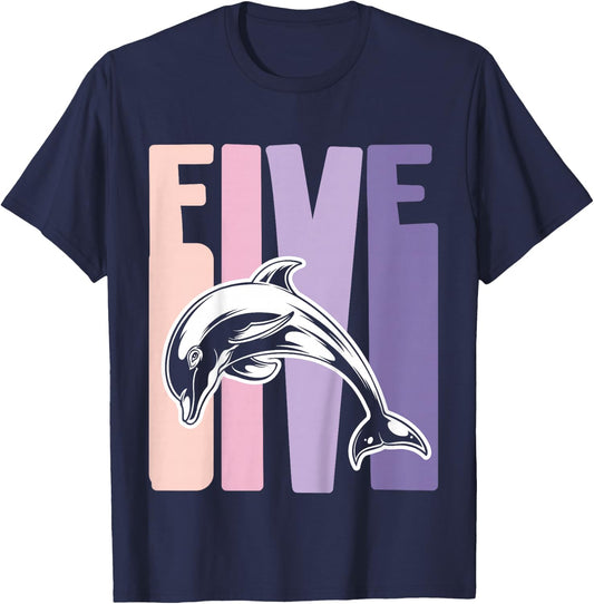 5th Birthday Gift Dolphin Fan 5 Years old Girl T-Shirt - T-Shirt | Navy