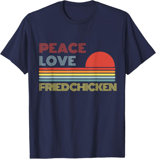 Peace Love Fried Chicken Retro Vintage T-Shirt - T-Shirt | Navy