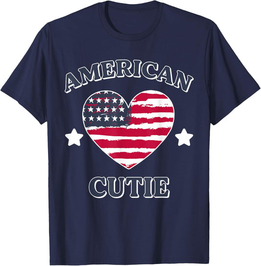 Girl American Cutie USA Flag Heart 4th July Patriot Toddler T-Shirt - T-Shirt | Navy