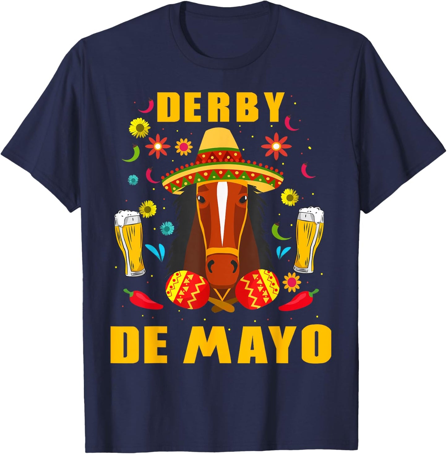 Derby De Mayo Party Lets Fiesta Horse Race T-Shirt - T-Shirt | Navy