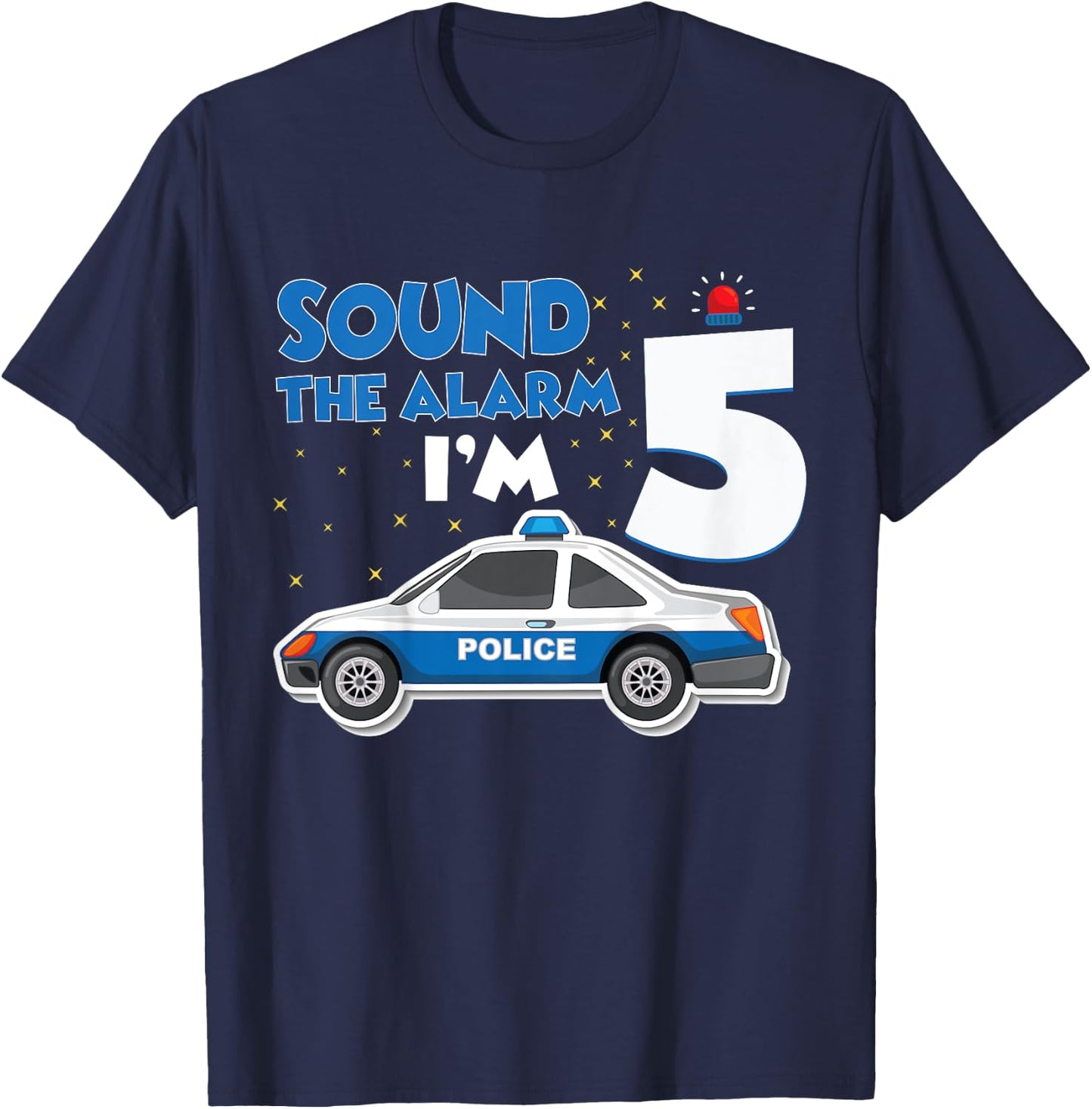 Kids Police Car 5th Birthday Boy 5 Cop Policeman Officer Five T-Shirt - T-Shirt | Navy