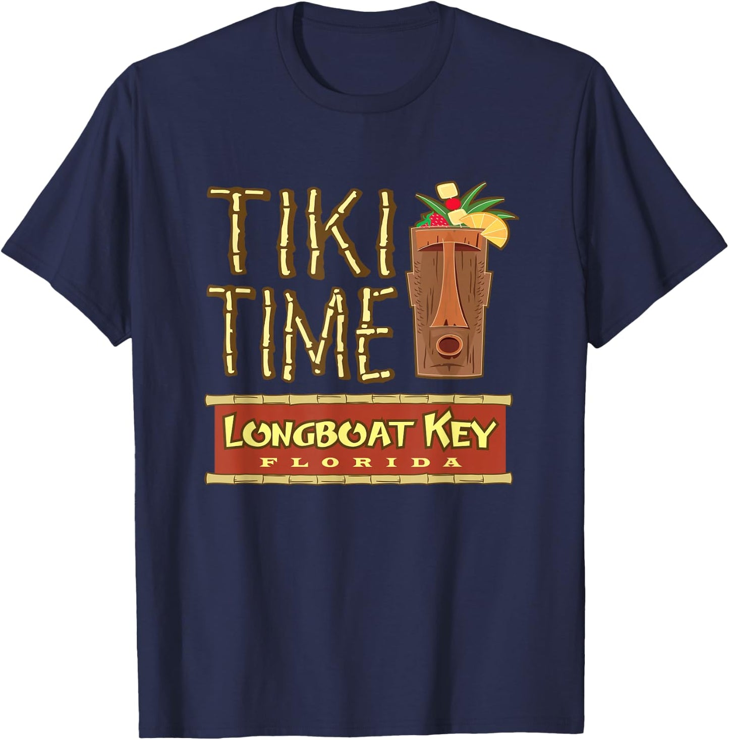 Longboat Key Florida Retro Tiki Bar Design T-Shirt - T-Shirt | Navy