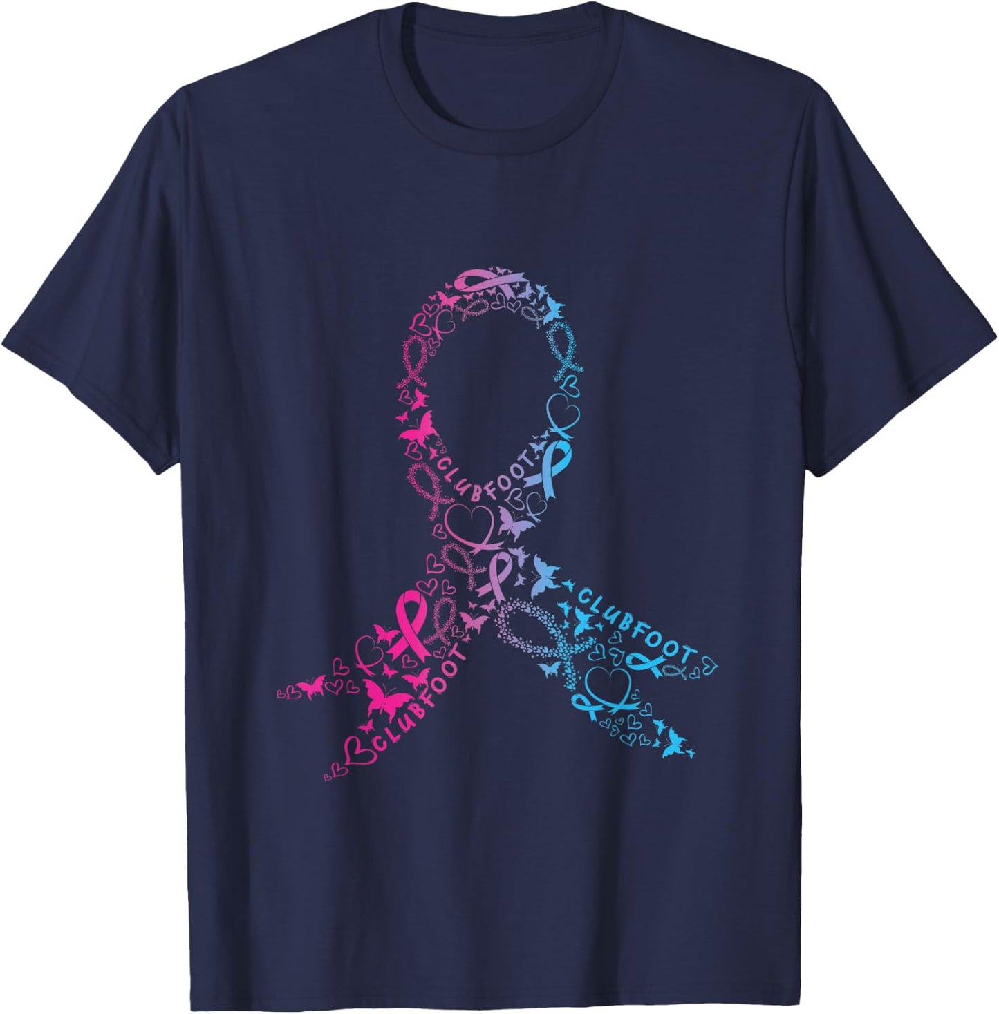 Clumpfoot Band Support Pink Blue Fighter Awareness T-Shirt - T-Shirt | Navy