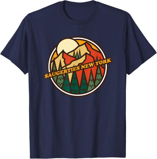 Vintage Saugerties, New York Mountain Hiking Souvenir Print T-Shirt - T-Shirt | Navy