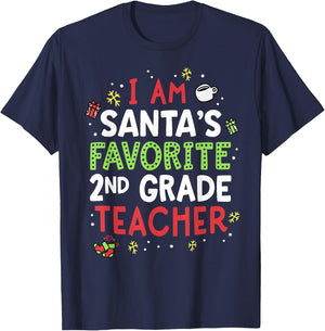 Santas Favorite Teacher Shirt Second 2nd Grade School Xmas T-Shirt - T-Shirt | Navy