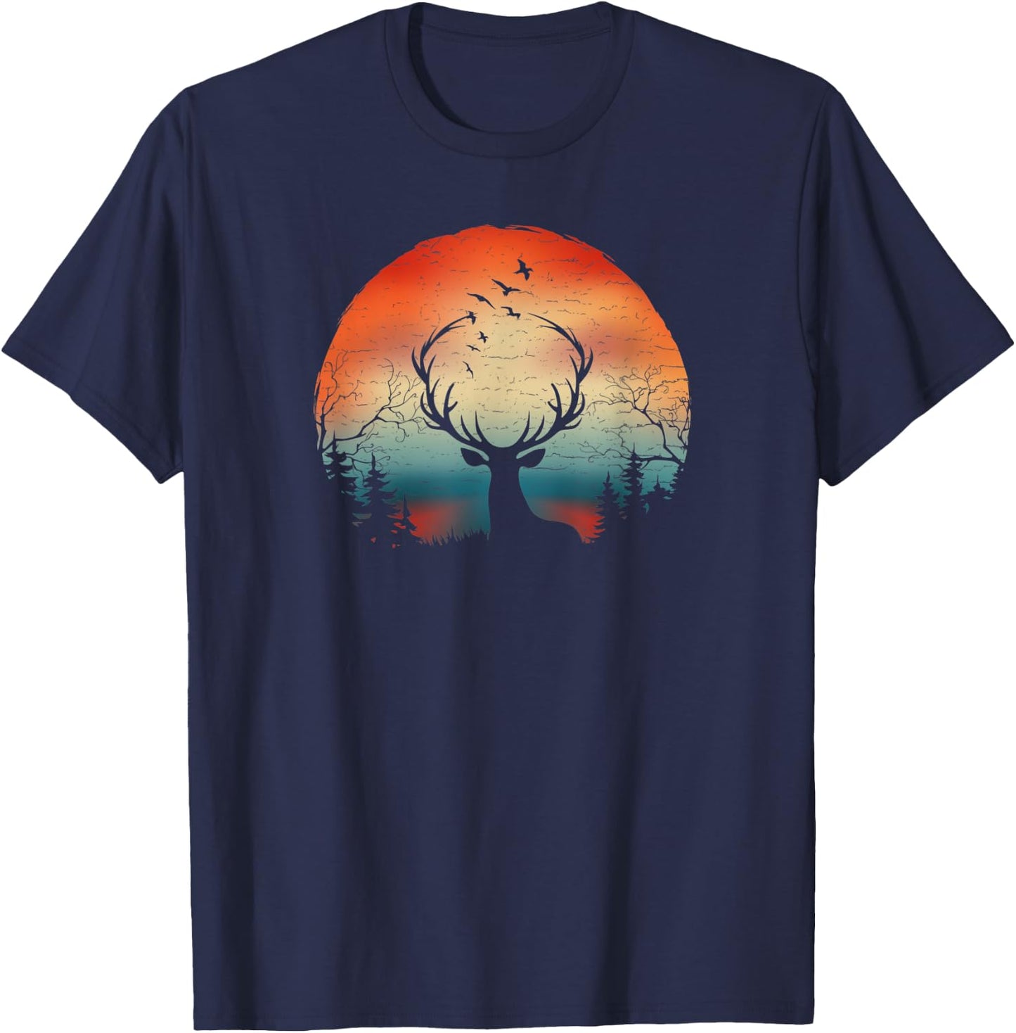 Elks Wapiti In The Woods, Mountains Wild Hunting Camping T-Shirt - T-Shirt | Navy
