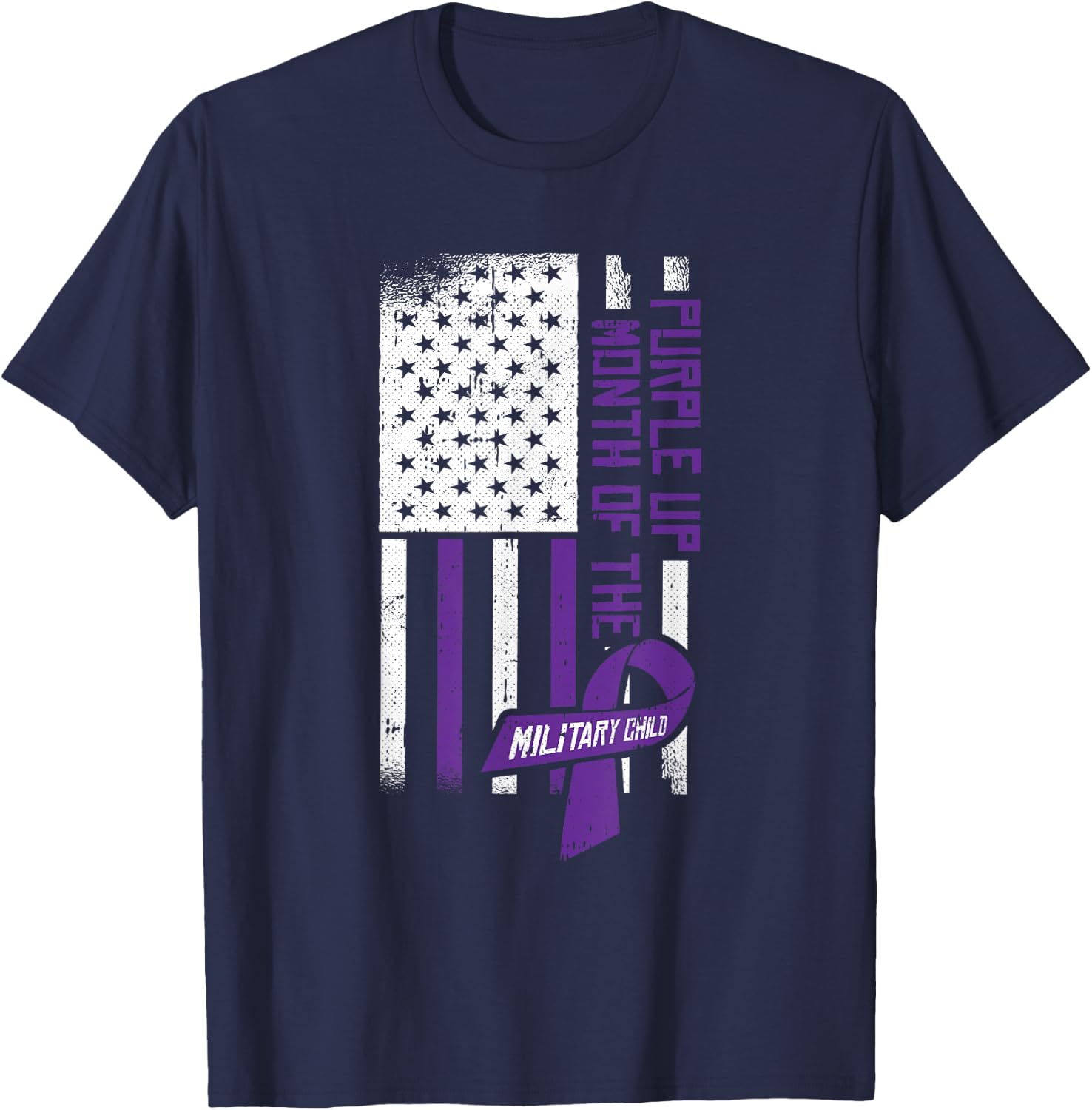 Purple Up Month Of The Military Child American Flag Kids T-Shirt - T-Shirt | Navy