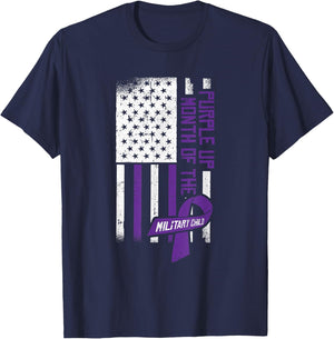Purple Up Month Of The Military Child American Flag Kids T-Shirt - T-Shirt | Navy