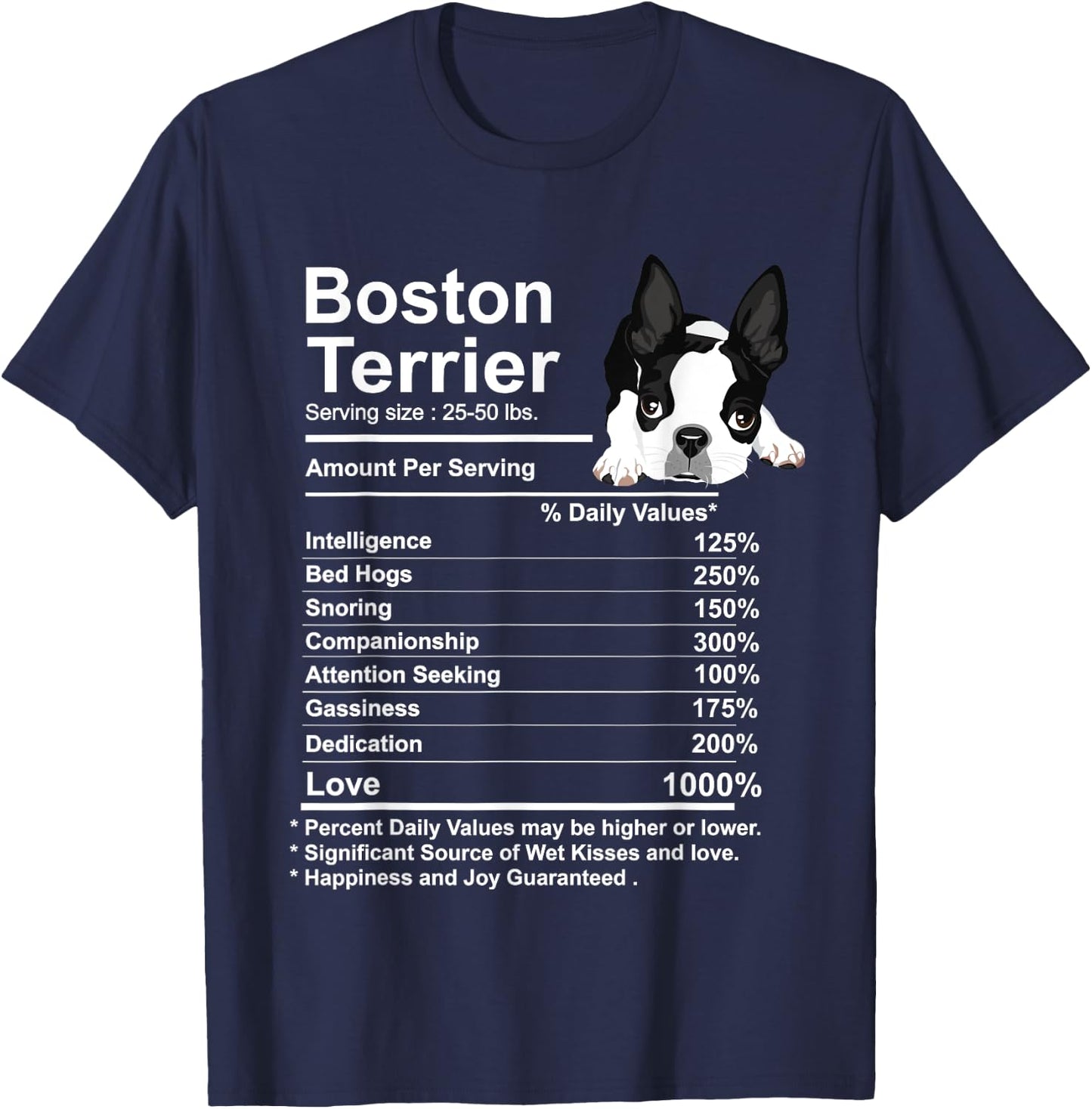 Funny Boston Terrier Facts Nutrition Gift Boston Terrier mom T-Shirt - T-Shirt | Navy