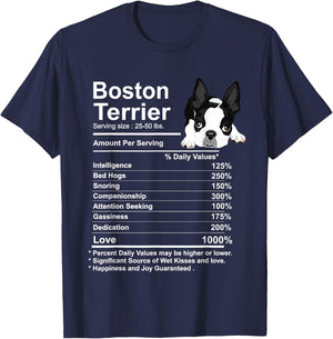 Funny Boston Terrier Facts Nutrition Gift Boston Terrier mom T-Shirt - T-Shirt | Navy
