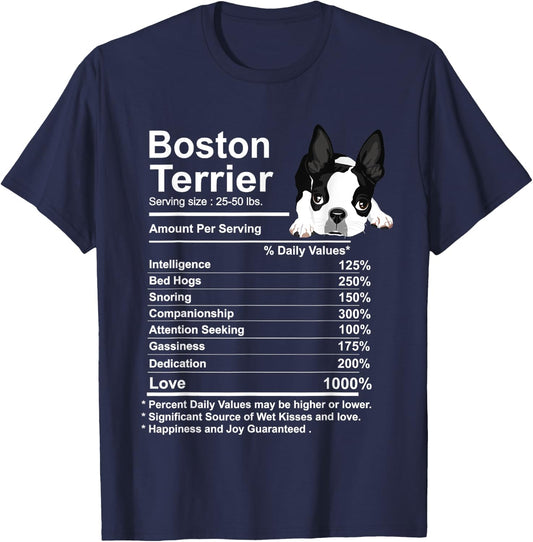 Funny Boston Terrier Facts Nutrition Gift Boston Terrier mom T-Shirt - T-Shirt | Navy