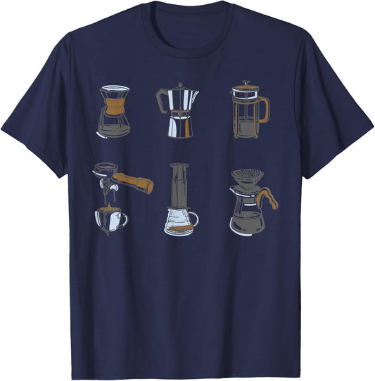 Type Of Coffee Makers Shirt Women Barista T-Shirt - T-Shirt | Navy